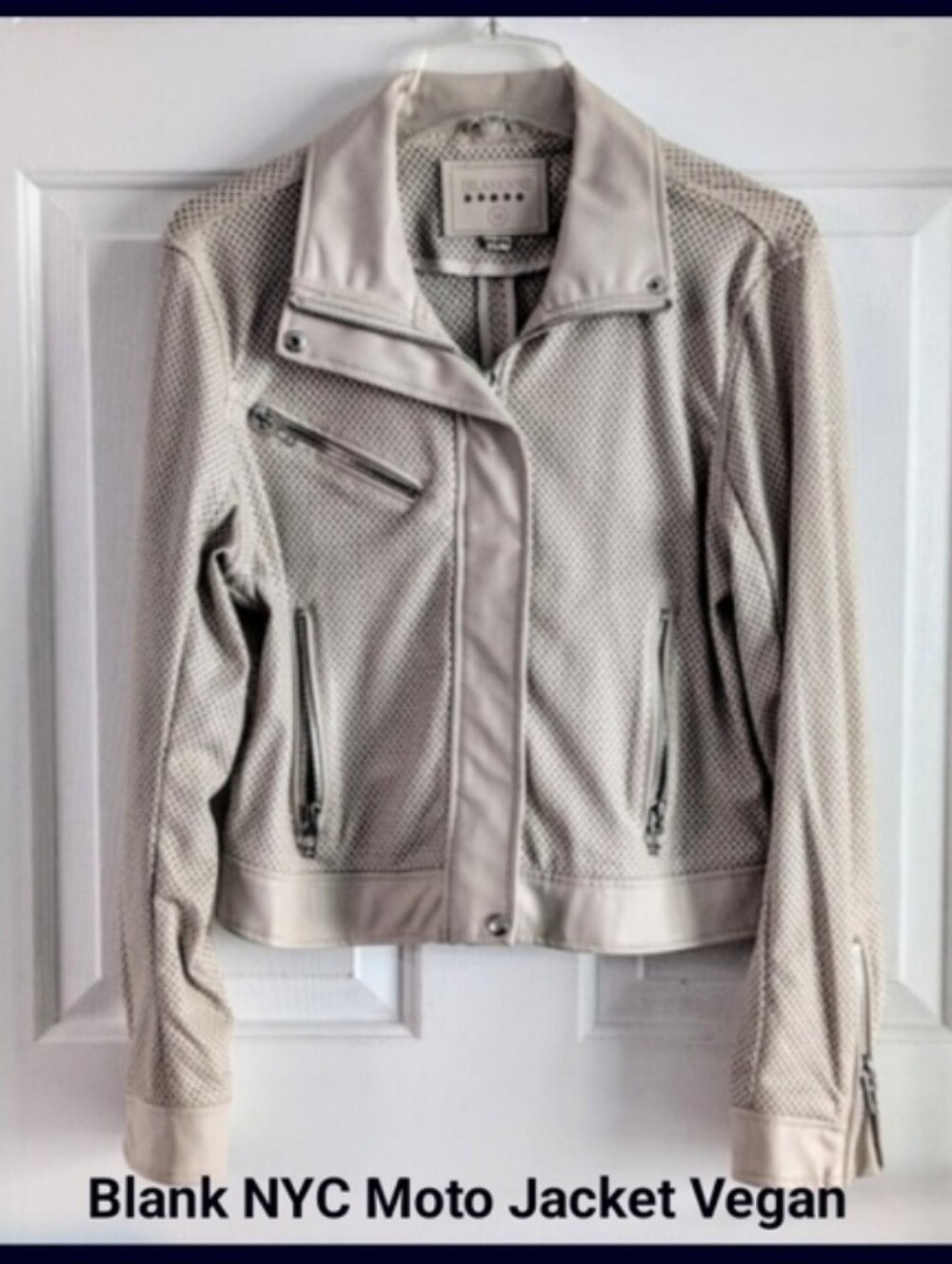 Blank NYC Vegan Perforated Moto Jacket — Light Beige Medium - Picture 1 of 11